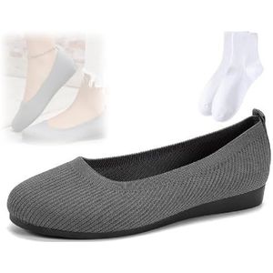 Comfortabele ademende slip-on boogondersteuning voor dames, antislip, vrijetijdsschoenen, mesh ronde neus platte schoenen voor vrouwen, platte schoenen voor feestwerk, Grijs, 40 EU