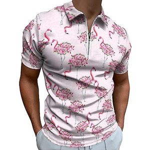 Roze flamingo body rozen poloshirt voor mannen casual T-shirts met ritssluiting T-shirts golftops slim fit