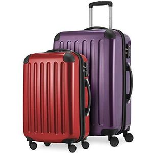 HAUPTSTADTKOFFER - Alex - 2-delige kofferset harde schaal glanzend, middelgrote koffer 65 cm + handbagage 55 cm, 74 + 42 liter, TSA, Aubergine-rood, 65 cm, Kofferset