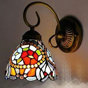 Wandlamp, Eenvoudige Libelle Barok Stijl Wandlamp, Tiffany Stijl Wandlamp, Retro Wilg Gekleurde Glazen Spiegel Wandlamp