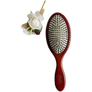 Haarborstel van hout en kunststof haren, pneumatische haarborstel, geschikt voor alle haartypes (robijnrood
