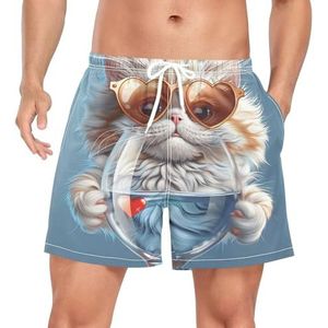 Leuke grappige kat kitten mannen zwembroek shorts sneldrogend met zakken, Leuke mode, L