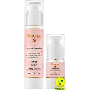 Rosense Duo-set voor droge/gevoelige huid: hydraterende gezichtscrème, 50 ml, met hyaluronzuur, oogserum 15 ml, veganistisch, vrij van parabenen, dermatologisch getest