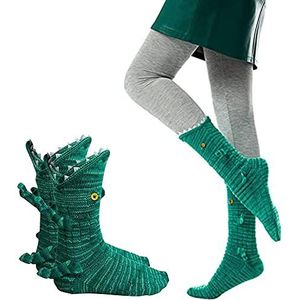 XUJAIOLQP Gebreide krokodil sokken, funky cartoon gebreide krokodil sokken, grappige dieren sokken voor vrouwen, nieuwigheid gebreide krokodil vloer sokken haaien sokken, unieke winter huis warme