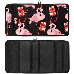 Potlood Wrap, Reizen Tekening Kleurpotlood Roll Organizer voor Kunstenaar, Potloden Pouch Case Kerst Hoed Roze Rood Flamingo Patroon