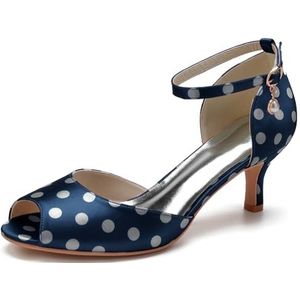 SYDZSW Stippen Naald Bruidsschoenen Hoge Hakken Satijn Sandaal Bride 35-43, Donkerblauw, 43 EU