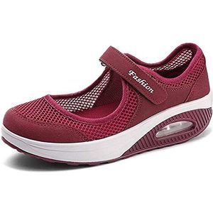 Zomerse casual loafers sneakers wighak sportsandalen dames swingschoenen dames mesh schoenen mode gymschoenen fitness afslanken comfortabele wandelschoenen gymschoenen, Rood, 38 EU