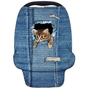 TOADDMOS Leuke kat denim blauwe verpleegkundige cover borstvoeding Cover,Stretchy autostoelhoes voor baby's,Zachte ademende baby autostoel luifel,Winkelwagen/hoge stoel/kinderwagen hoezen, Baby douche geschenken