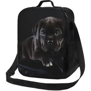 EgoMed Lunchtas, Duurzame Geïsoleerde Lunchbox Herbruikbare Tote Bag Koeltas voor Werk SchoolCane Corso Huisdieren Puppy Zwarte Riet Corso