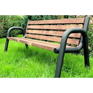 Tuinbank parkbank frame staal massief hout park 180 cm lang stabiel mahonie