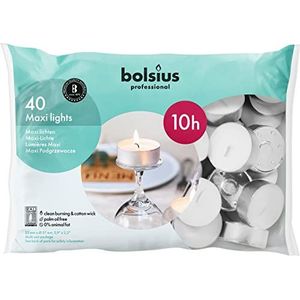 Bolsius 10 uur Maxi theelichtjes - 40 Pack (wit) 1 x zak van 40