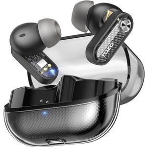 TOZO Hybride actieve ruisonderdrukking draadloze oordopjes, Bluetooth 5.4 hoofdtelefoon, 10 mm drivers diepe bas stereogeluid, 4 microfoons ENC AI Clear Calls, 32 EQ-aanpassing via app, Crystal Case