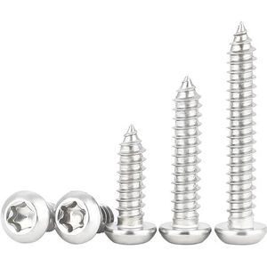 Qrity 100 stuks M5 x 20 mm zelftappende schroef, Torx platte kopschroeven, roestvrij staal ronde kop, zelfborende schroeven