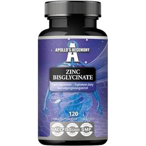 Zinc Bisglycinate 15 mg per Portion - 120 Vegan Tablets - 240 Portion per Package - Zinc Chelate Supplement to Support Immunity and Skin Health - by Apollo's Hegemony