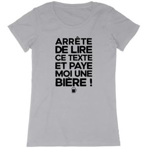 Paye Moi Un Bier T-shirt - voor dames - Bedrukt in Frankrijk - 100% biologisch katoen - Verjaardagscadeau Apéro Humor Origineel Grappig, Grijs, L