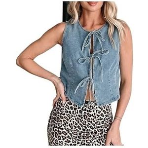 Denim vest for dames Mouwloze jeans vest tops Veelzijdig for kantoor en feestevenementen(Blue,XL)