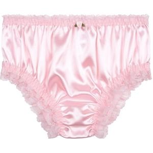 Satini Satijn Kant met ruches Sissy French Knickers Broekje Satijnen broekjes Ondergoed (Babyroze, L)