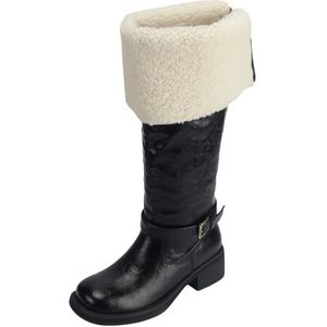 Smilice Leren kniehoge laarzen voor dames, ritssluiting, rijlaarzen voor de winter, zwart, 35 EU