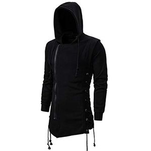CNSTORE Mannen Mode Hoodies Sweatshirts Assassins Gothic Creed Rits Side Lace Up Jas Fleece Slim Fit Uitloper, Zwart, XXL