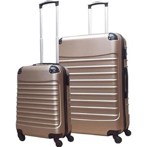 Fairdeals Quadrant Kofferset 2-delig (38L / 96L) - Koffer met Wielen, Reiskoffer, Trolley, Handbagage, Rolkoffer - Champagne - Cijferslot - Lichtgewicht ABS