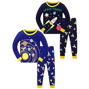 LOLPIP Jongenspyjama met lange mouwen, 4-delig, kleine kinderen, nachtkleding, pyjamaset, 2-14 jaar, 6 Jaar
