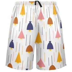 LI ZHI XIN Herenpyjamabroek, korte pyjamabroek, zomer casual shorts, elastische taille met trekkoord, rechte buis losse pasvorm met 2 zakken, S-XXL hanglamppatroon, Meerkleurig, S