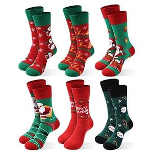 6 Pairs Kerstmis Sokken voor Vrouwen, Xmas Knit Crew Sokken Vakantie Warme Zachte Winter Gift Santa Claus Novelty Sokken EU Maat 37-46