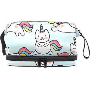 Multifunctionele Opslag Reizen Cosmetische Tas Met Handvat,Grote Capaciteit Reizen Cosmetische Zak,Eenhoorn Clipart Set, Meerkleurig, 27x15x14 cm/10.6x5.9x5.5 in