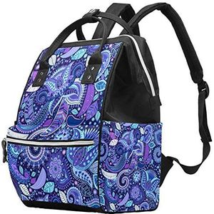 Multifunctionele grote baby luiertas rugzak,Blauwachtige Paisley patroon luiertas reizen rugzak voor mama en papa