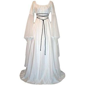 PengGengA Womens middeleeuwse jurken renaissance kostuum maxi vintage fancy jurk, Kleur: wit, S