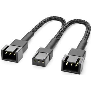 deleyCON 15cm 3-Pins Ventilator Y-Kabel Nylon - Robuuste Adapterkabel voor Efficiënte PC-Koeling - 2 Ventilatoren op Één Aansluiting - Zwart