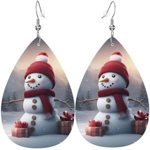 Merry Christmas Leuke Sneeuwman 1 Drop-vormige Lederen Oorbellen, Vrouwen Mode Accessoires, Valentijnsdag Essential, Eén maat, Leer Pu