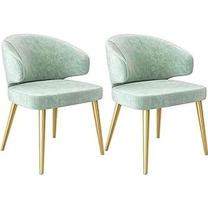 SAFWELAU Accentstoelen modern design eetkamerstoelen set van 2, fluweel gestoffeerde stoel make-up stoel, gebogen rugleuning stoelen voor eetkamer metalen poten (kleur: groen)