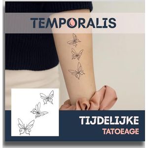 Vlinder tattoo – Temporalis® | Tijdelijke tatoeages voor vrouwen & mannen – Nep tattoo vegan & waterbestendig – EU-cosmetica – Blijft 1-2 weken [ Tatoeage Vlindertrio ]