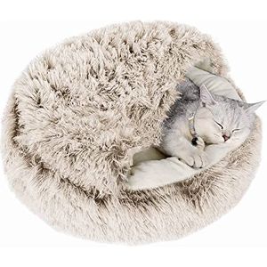qing yun Kattengrot bed, pluizige kat schuilplaats slaapzak, gezellige pluche warme huisdier hond grot bed angst verlichting kat igloobed voor indoor katten (35 cm, bruin)