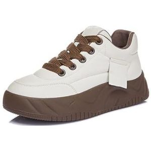 kumosaga Dikke platformsneakers for dames, comfortabele casual mode-sneaker, leren wandelschoenen met veters for binnen en buiten reizen (Color : Beige, Size : 39 EU)