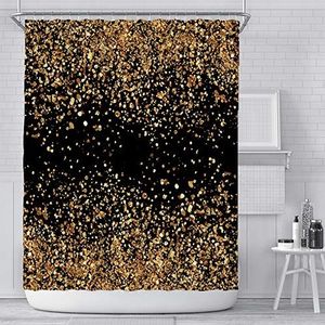 NCWANG Douchegordijn met 3D-print op kunstdruk, badkamer douchegordijn, waterdichte badkamer gordijn zwart goud patroon - verzwaarde zoom & schimmelbestendig wasbaar, 180 x 200 cm