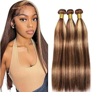 Tuheerst Straight Human Hair Bundles P427 Highlight Blonde Real Hair Human Hair Extensions Sew in Hair Extension 3 Bundles Double Weft Remy Hair Low Shedding for Woman 26 26 26 Inch