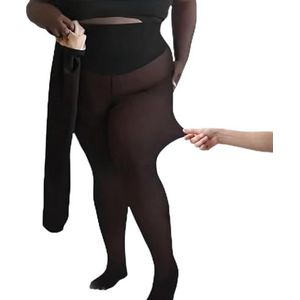 Nieuwe compressieband en optie met één naad, warme panty's met blote benen in grote maten, corrigerende tailleband for dames blijft warm(Dark,L-XL)
