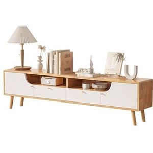 JAVYPPT Massief houten tv-kast moderne eenvoudige media tv-console tafel tv-standaard entertainmentcentrum met open opbergplanken en lade voor woonkamer, slaapkamer, kantoor (B,120 cm)