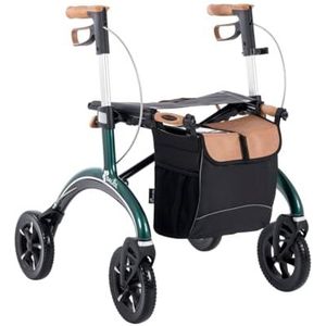 Saljol Carbon rollator, 5,6 kg lichtgewicht rollator met zitting, tas, opvouwbare outdoor loophulp, zithoogte 54 cm, CR54, groen