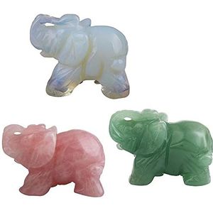 Rose Quartz Crystal Jasper Gem Stone Elephant Animal Healing Chakra Specimen Figurine 1.5 ''-Set van 3