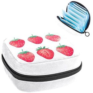 Periode Pouch Draagbare Tampon Opbergtas,Tampon Houder voor Portemonnee Vrouwelijke Product Organizer,aardbeien schilderen, Meerkleurig, 4.7x6.6x6.6 in/12x17x17 cm