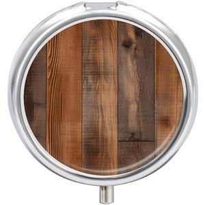Bruine Houten Ronde Pillendoos 3 Compartiment Geneeskunde Pil Organizer met Spiegel Reizen Kleine Pil Case Leuke Vitamine Organizer Draagbare Dagelijkse Pil Container voor Pocket Purse