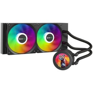 Gamepower Skadi LCD 240 AIO CPU-vloeistofkoeler, 2,1 inch display voor GIFS en metrics, 240 mm radiator met 2x PWM ARGB HDB-ventilatoren, 14,5 W/mK thermische pasta, compatibel met Intel LGA 1851,