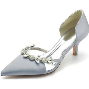 Hanfike Hakken voor Vrouwen Bruiloft Slip-on Lage Hak Jurk Pumps met Strass JY041, Zilver, 40 EU