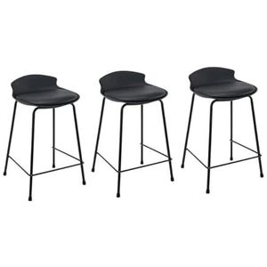 Barkrukken PU Lederen Krukstoelen Set Van 3 Barkrukken Metalen Hoge Krukken, Barstoel Met Lage Rugleuning Tegenkrukken Barstoel Bistrokruk(Black,Sitting Height 60cm)