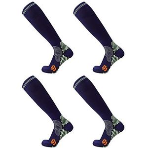Compressiesokken (2 Paar) voor Heren en Dames 20-30 mmHg Compressiekousen Circulatie voor Fietsen Running Support Socks (S/M, Navy Blue)