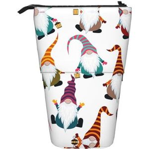 Nbtghga Xmas Grappige Kabouters Print Potlood Telescopische Klassieke Kunsten Stand Up Potlood Case Organizer Potlood Houder Make-up Tas Gift, Zwart, Eén maat