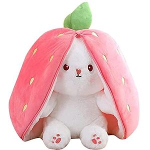 Bunny knuffeldier pluche | Gevulde Easter Strawberry Bunny Animal Pluche Doll,Omkeerbaar konijnenkussen in konijnenvorm Zacht decorspeelgoed voor jongens en meisjes Gift Plushie
